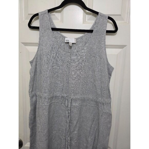 Nostrom Blue & White Striped Midi Tank Dress Drawstring Waist Linen Blend Size M - Picture 2 of 9